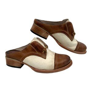 Freebird by Steven Brown Cream Malena Leather Block Heel Mules | Size 6